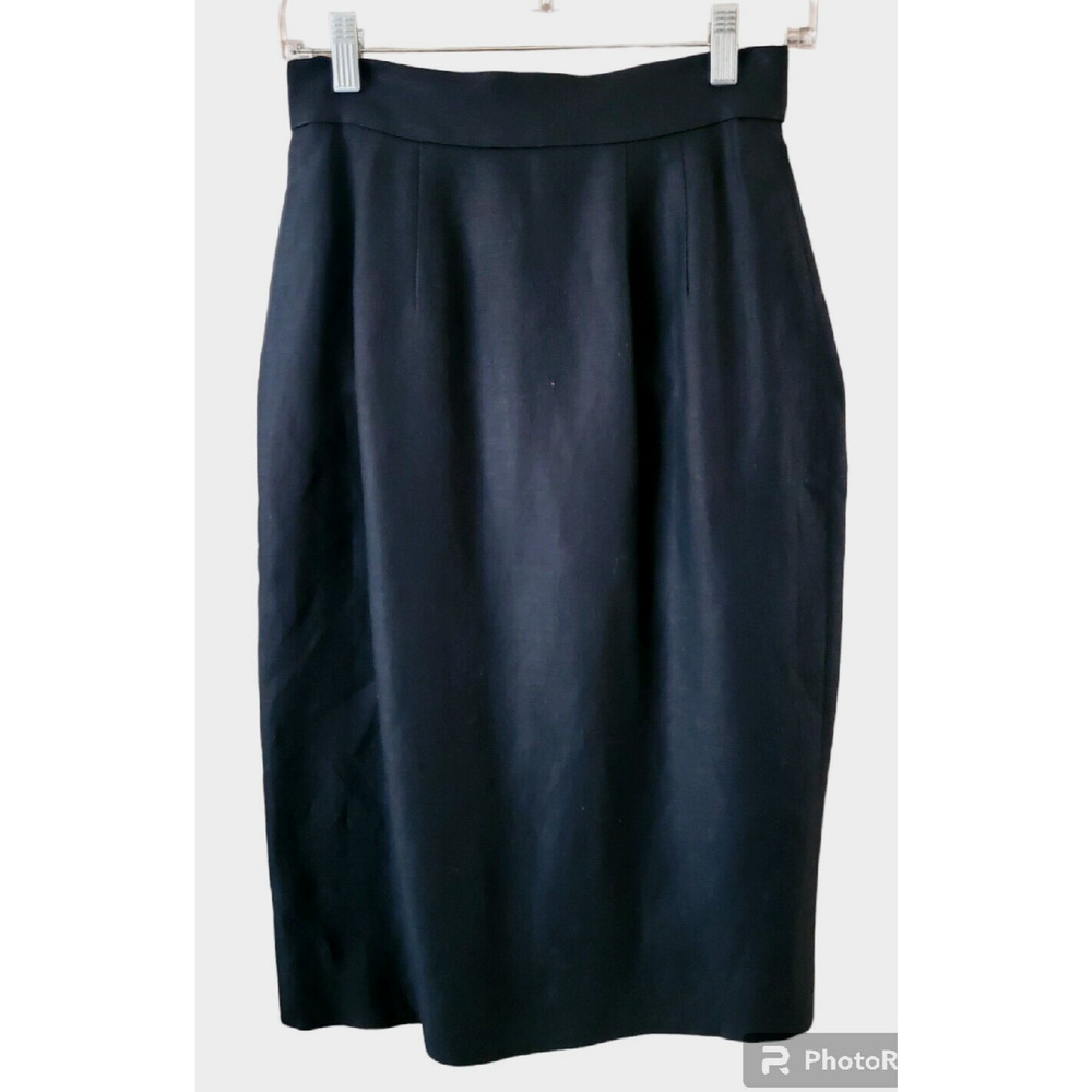 PBM Women Black Linen Blend Midi Straight Pencil Skirt Sz 4